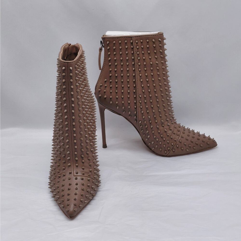 Steve Madden Vapor Studded Stiletto Ankle Boots Women’s 6 Tan Pointed Toe Glam